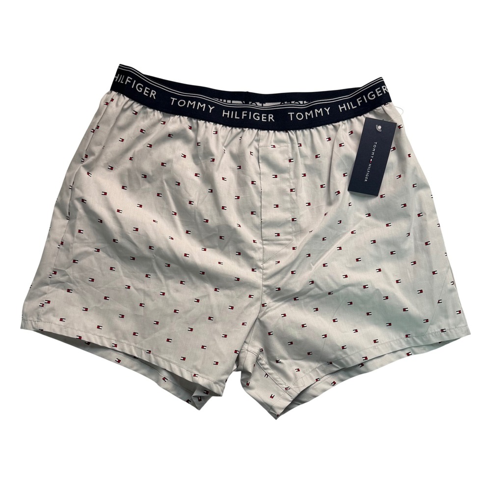 Tommy Hilfiger Mens Woven Boxers Fog Grey Flag Logo Print Medium